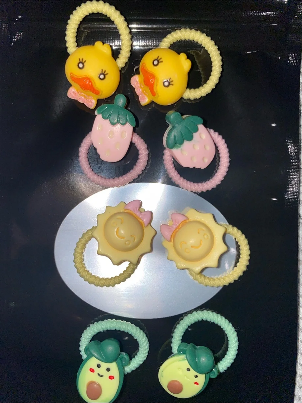 Cute Kids Character Hair Tie Set - Yellow, Pink, Green